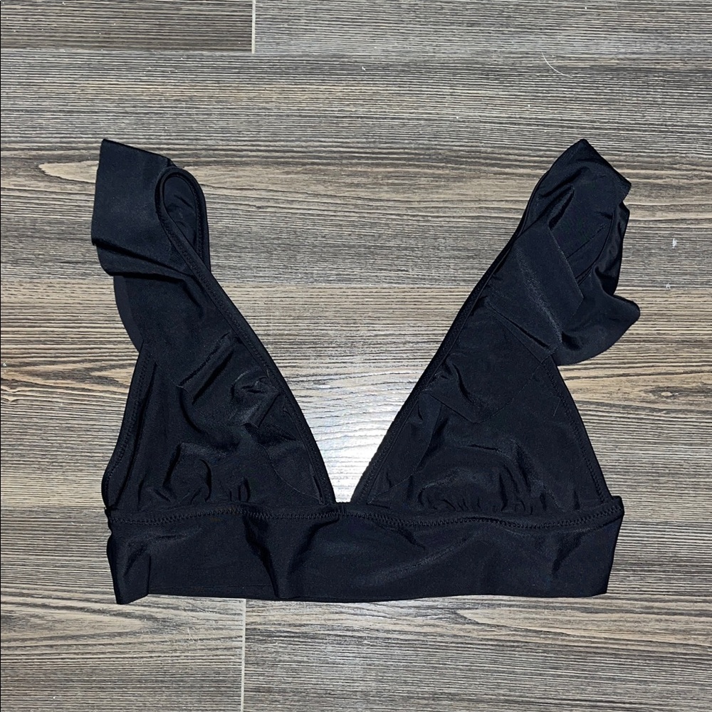 Aerie Black Ruffle Triangle Bikini Top